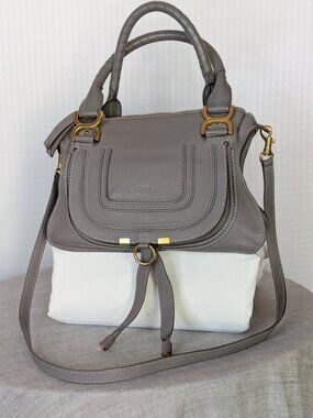 Chloé Marcie Medium Double Carry Satchel Cashmere Leather Bag Authentic